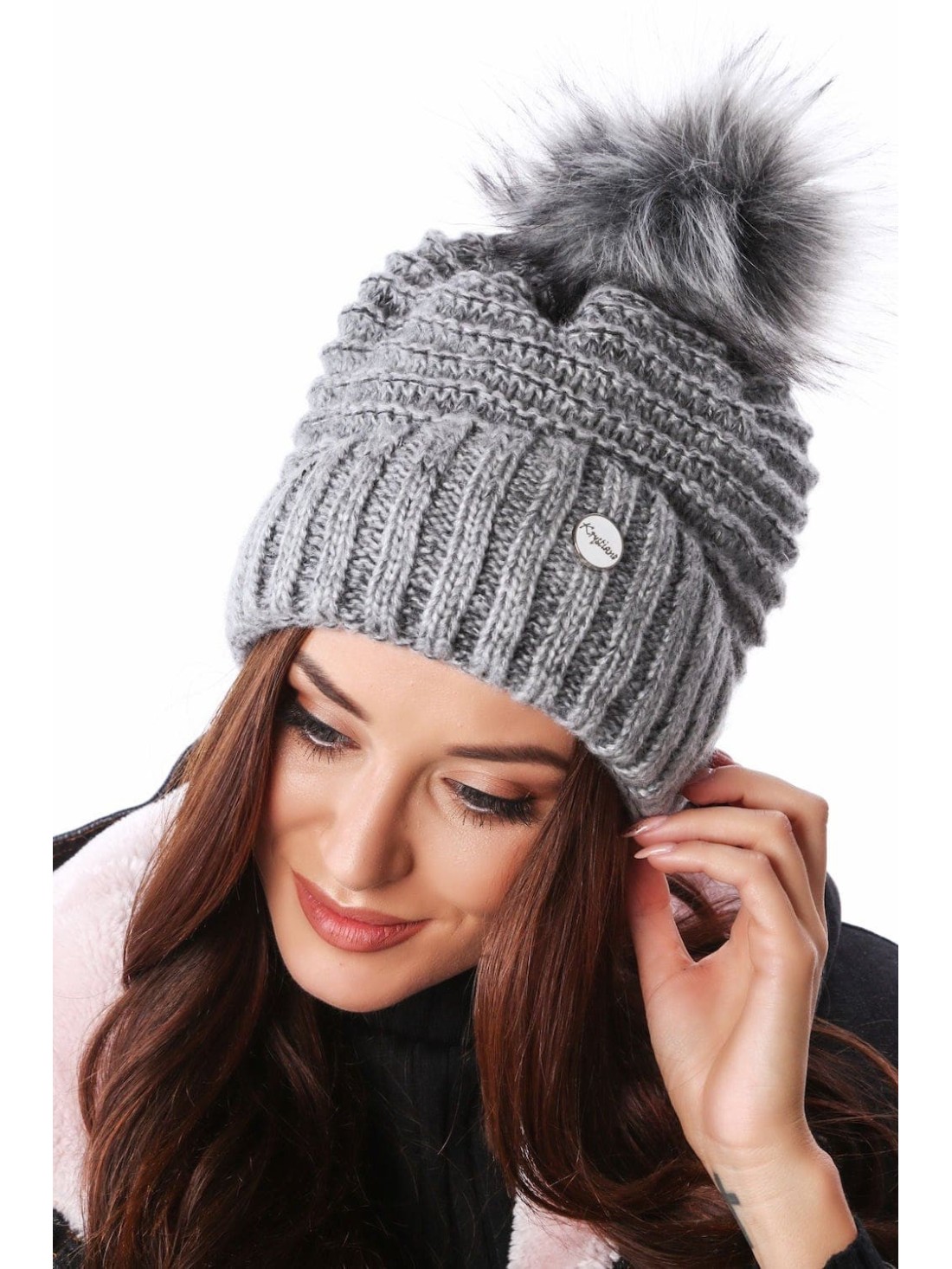 Winter hat with ribbing, dark gray C32 - Online store - Boutique